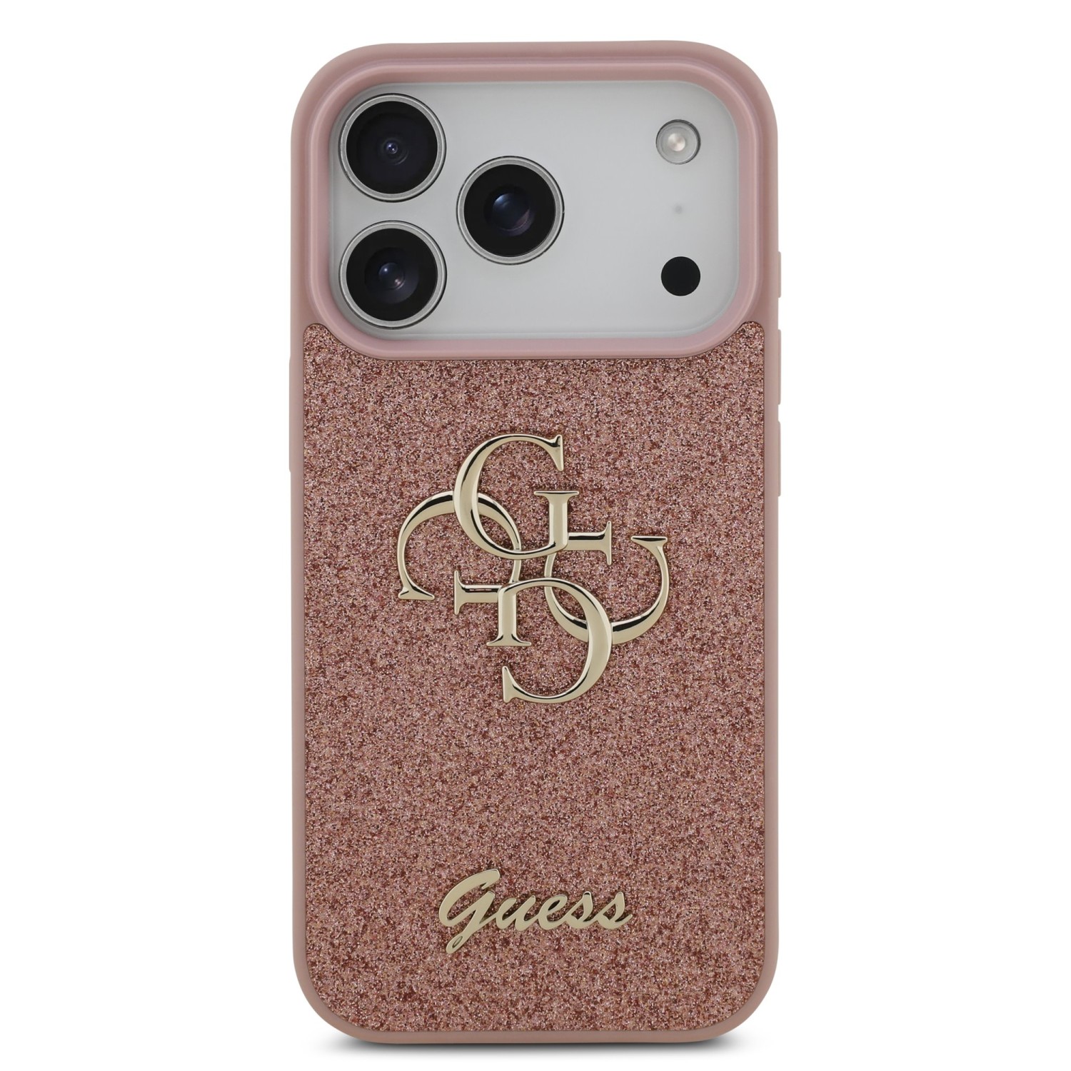 Guess PU Fixed Glitter 4G Metal Logo Zadní Kryt pro iPhone 17 Pro Pink
