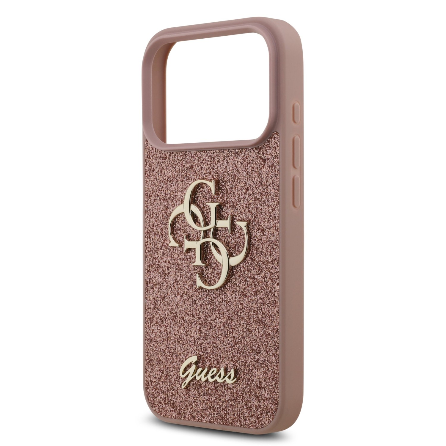 Guess PU Fixed Glitter 4G Metal Logo Zadní Kryt pro iPhone 17 Pro Pink