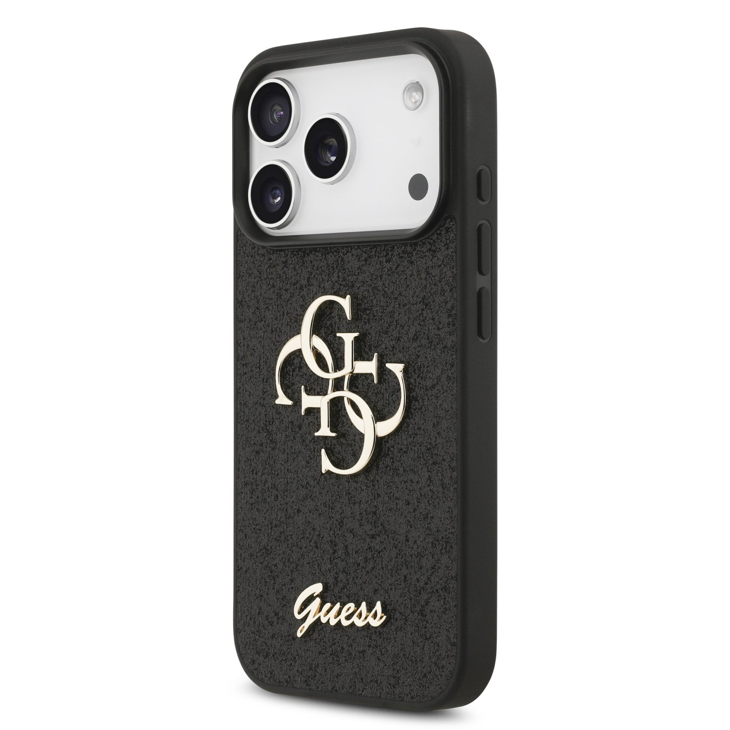 Guess PU Fixed Glitter 4G Metal Logo Zadní Kryt pro iPhone 17 Pro Black