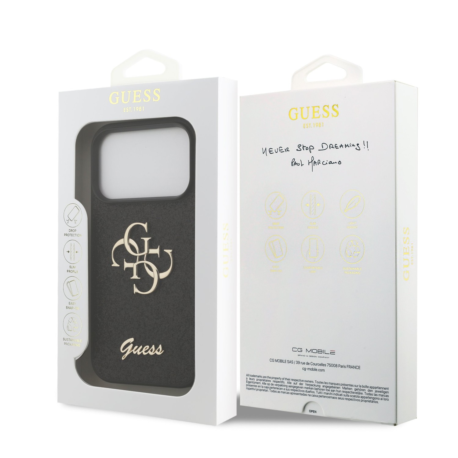 Guess PU Fixed Glitter 4G Metal Logo Zadní Kryt pro iPhone 17 Pro Black