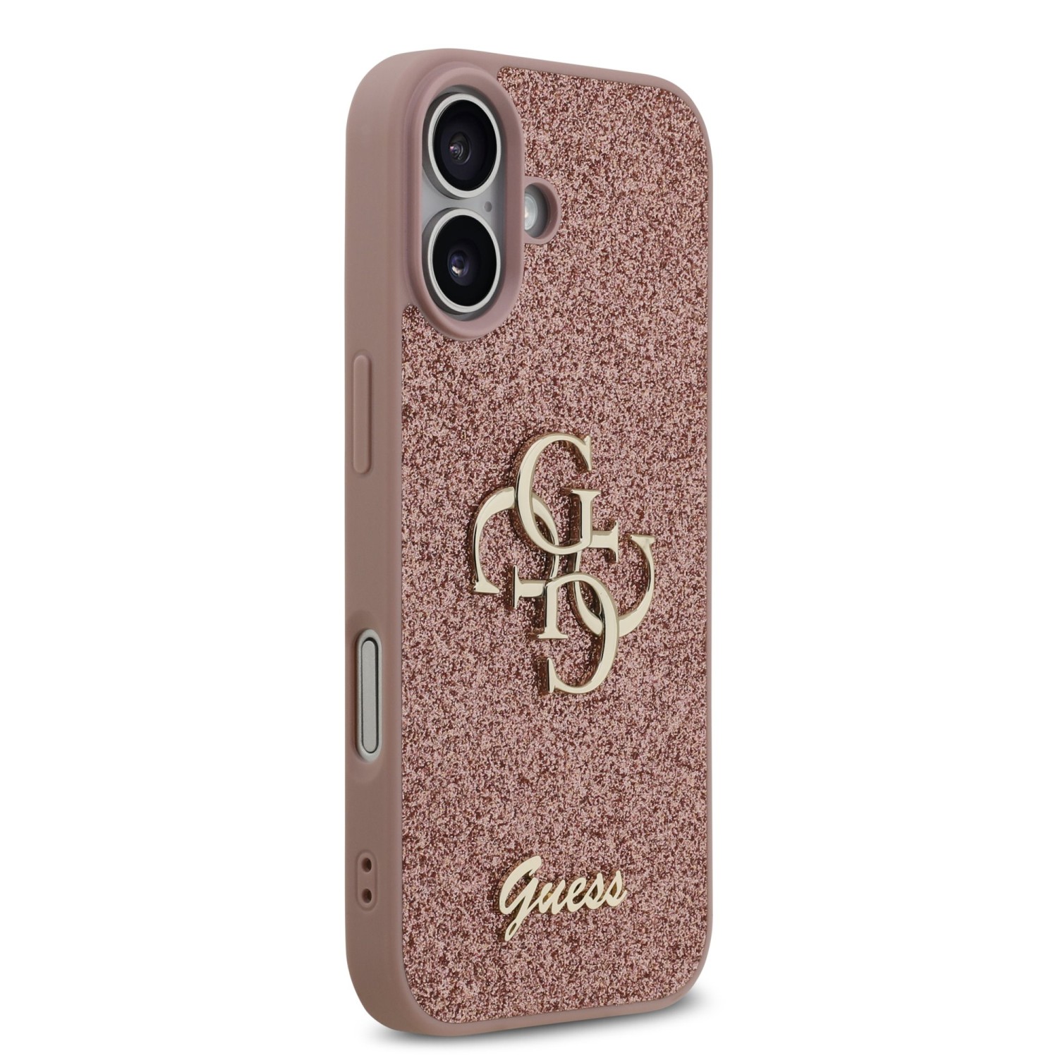 Guess PU Fixed Glitter 4G Metal Logo Zadní Kryt pro iPhone 17 Pink