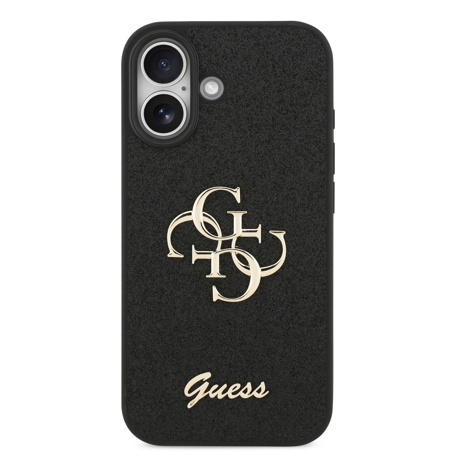 Guess PU Fixed Glitter 4G Metal Logo Zadní Kryt pro iPhone 17 Black