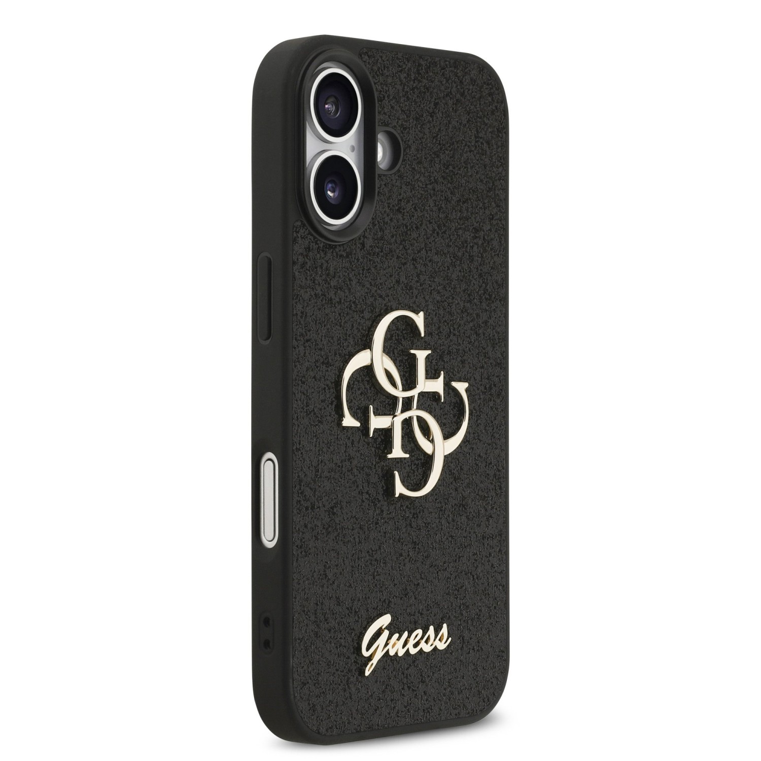 Guess PU Fixed Glitter 4G Metal Logo Zadní Kryt pro iPhone 17 Black