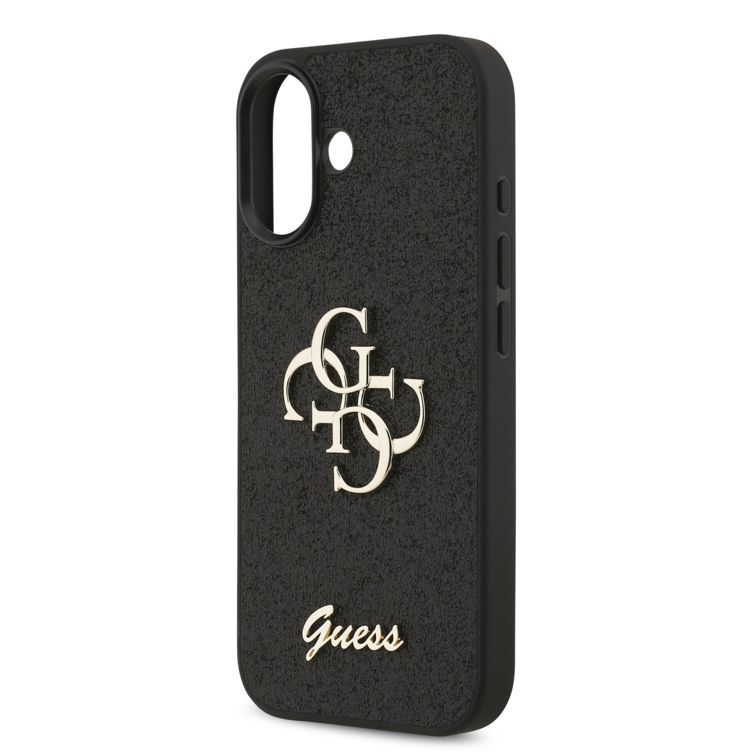 Guess PU Fixed Glitter 4G Metal Logo Zadní Kryt pro iPhone 17 Black