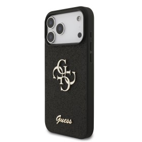 Zadný kryt Guess PU Fixed Glitter 4G Metal Logo pre Apple iPhone 17 Pro Max, čierna