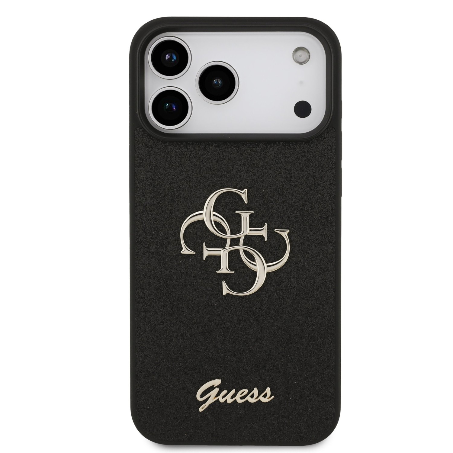 Guess PU Fixed Glitter 4G Metal Logo Zadní Kryt pro iPhone 17 Pro Max Black