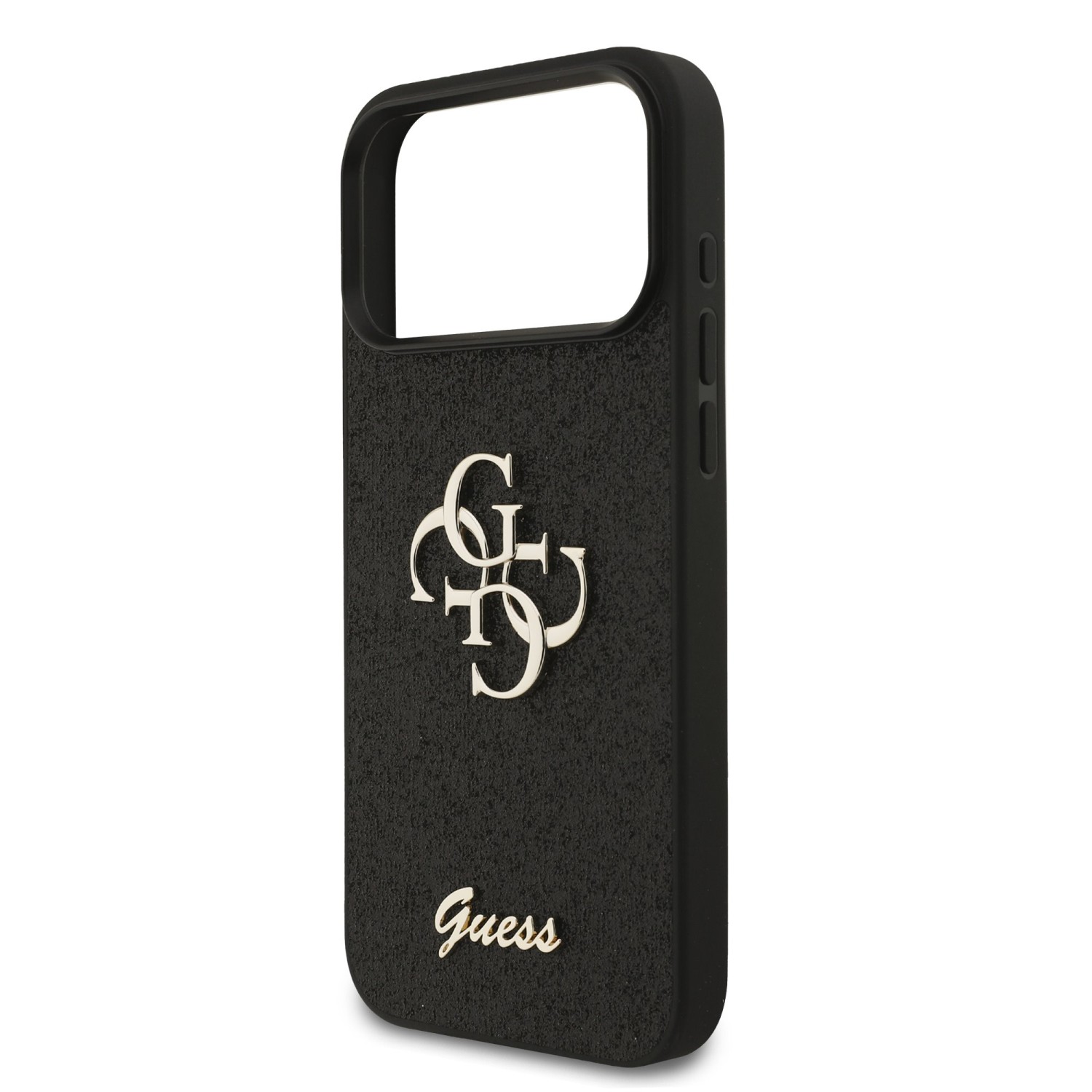 Guess PU Fixed Glitter 4G Metal Logo Zadní Kryt pro iPhone 17 Pro Max Black