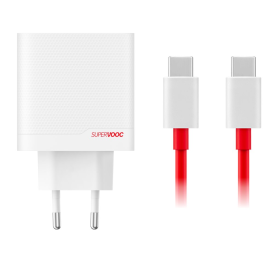 OnePlus SuperVooc 80W GaN Dual USB-A + USB-C Cestovná Nabíjačka + USB-C/USB-C Kábel biela