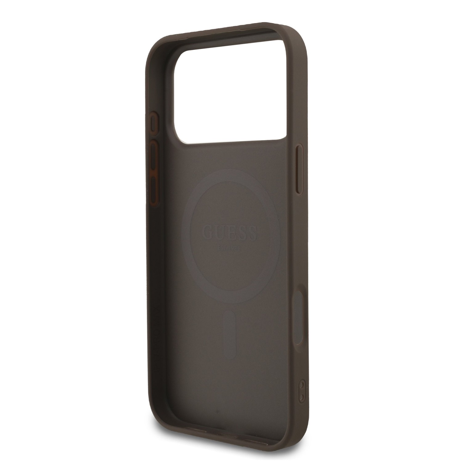 Guess PU Leather 4G Colored Ring MagSafe Zadní Kryt pro iPhone 17 Pro Max Brown