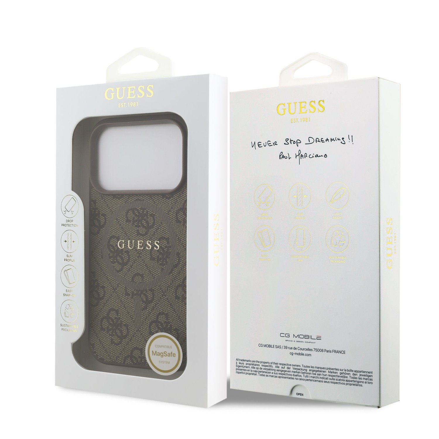 Guess PU Leather 4G Colored Ring MagSafe Zadní Kryt pro iPhone 17 Pro Brown