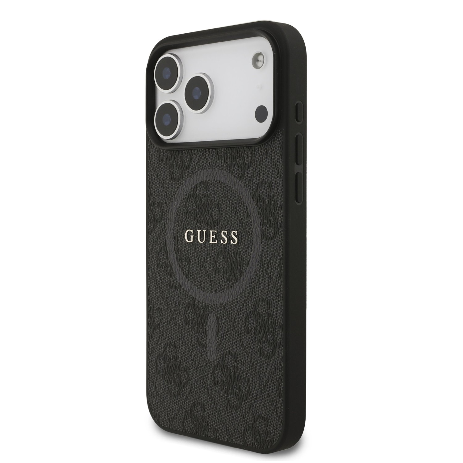 Guess PU Leather 4G Colored Ring MagSafe Zadní Kryt pro iPhone 17 Pro Max Black