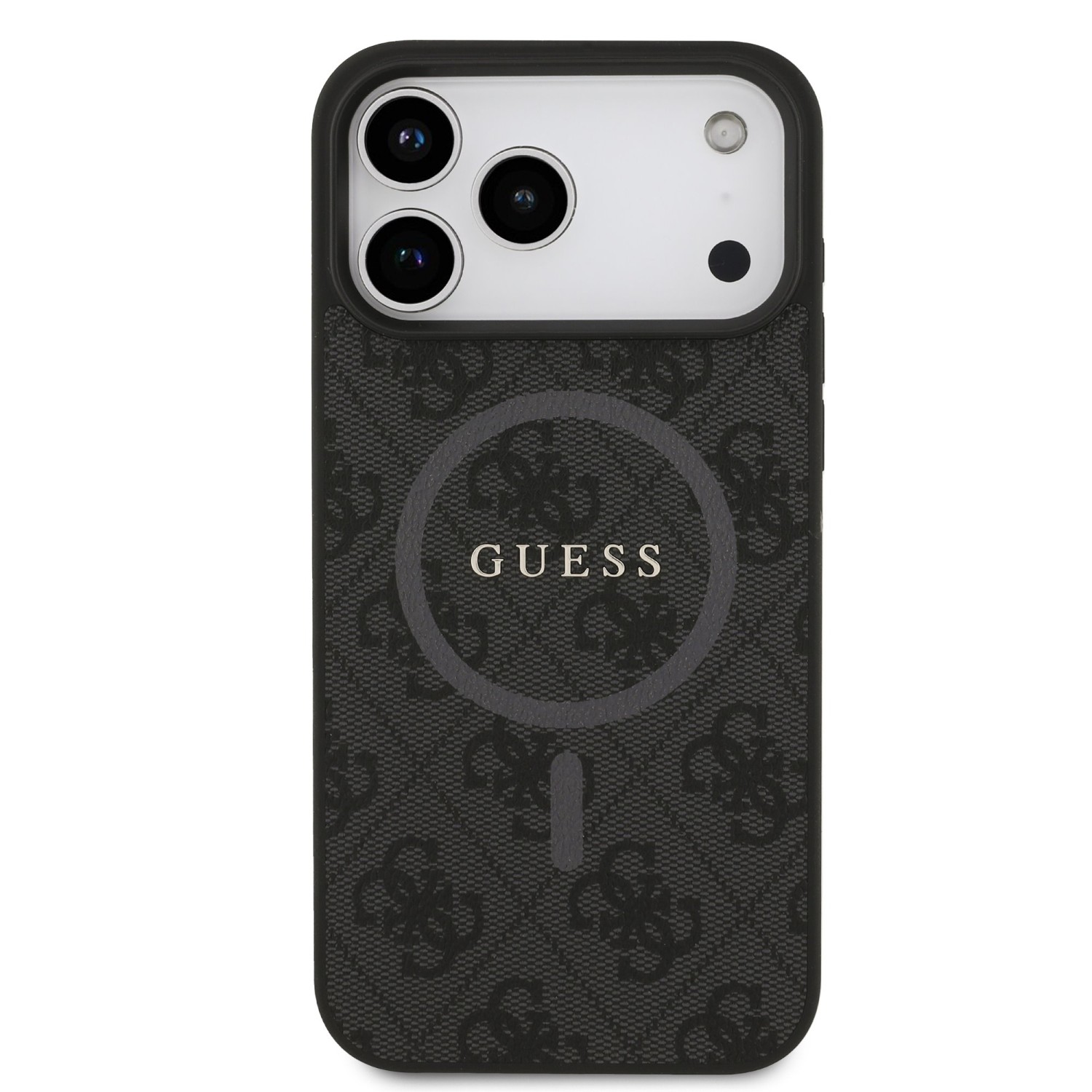 Guess PU Leather 4G Colored Ring MagSafe Zadní Kryt pro iPhone 17 Pro Max Black