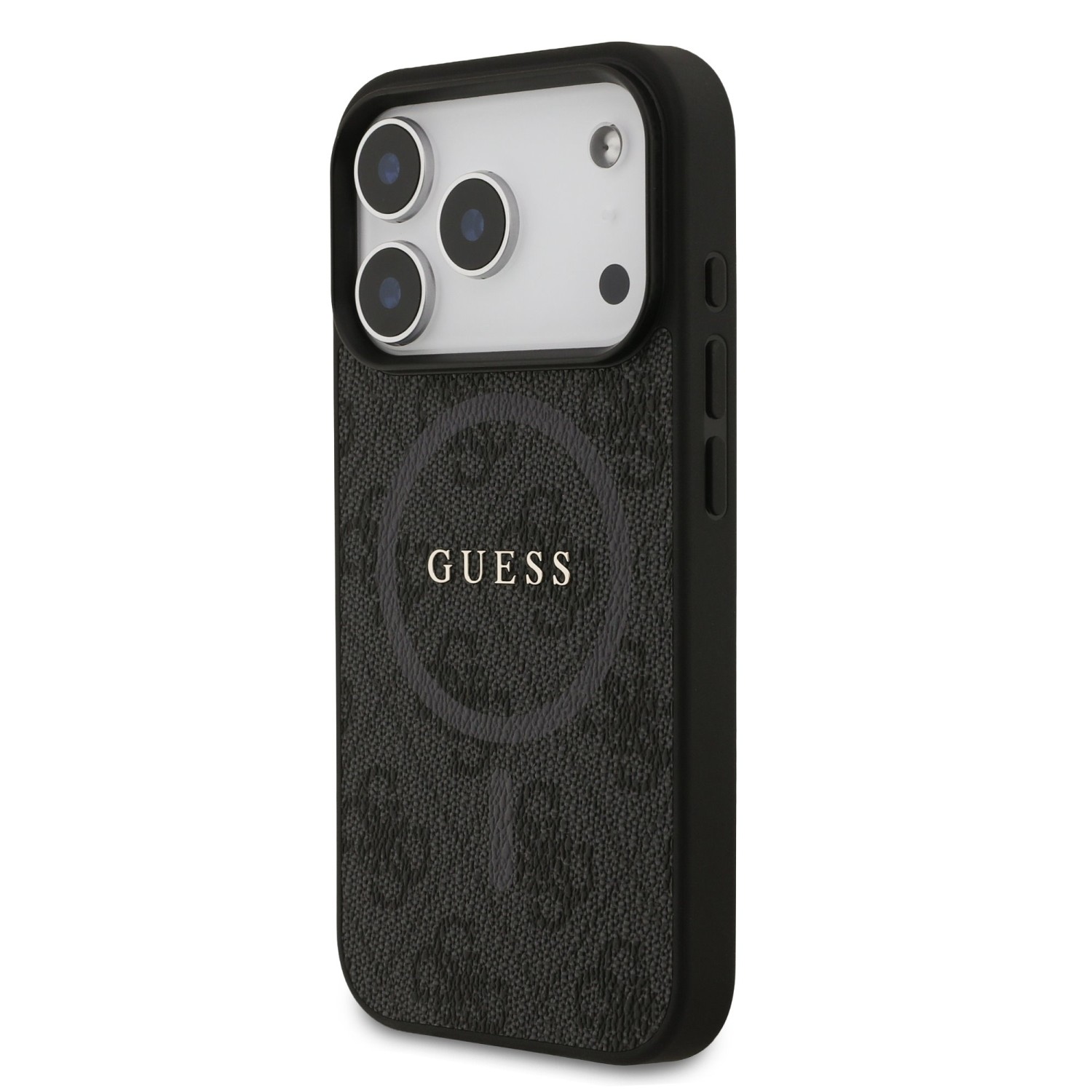 Guess PU Leather 4G Colored Ring MagSafe Zadní Kryt pro iPhone 17 Pro Black