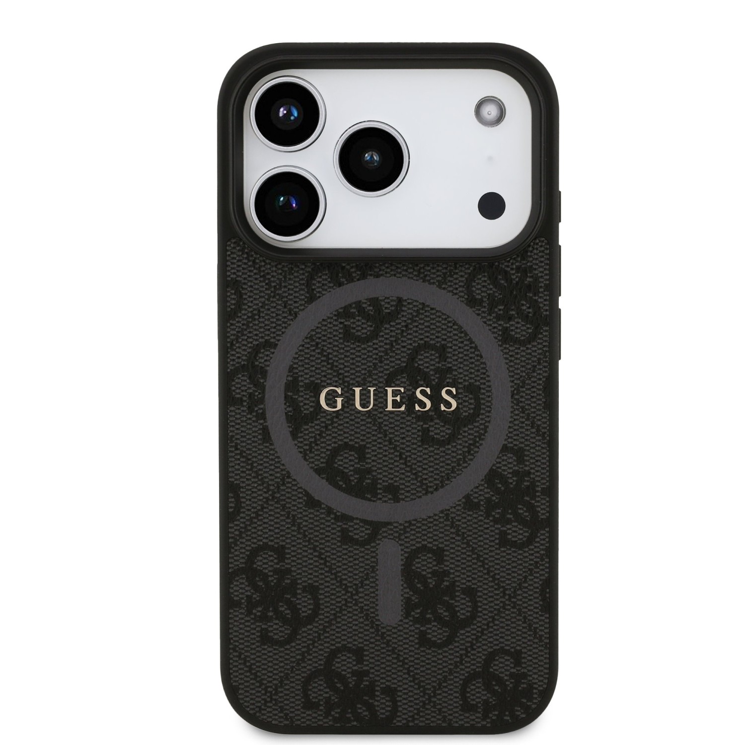 Guess PU Leather 4G Colored Ring MagSafe Zadní Kryt pro iPhone 17 Pro Black