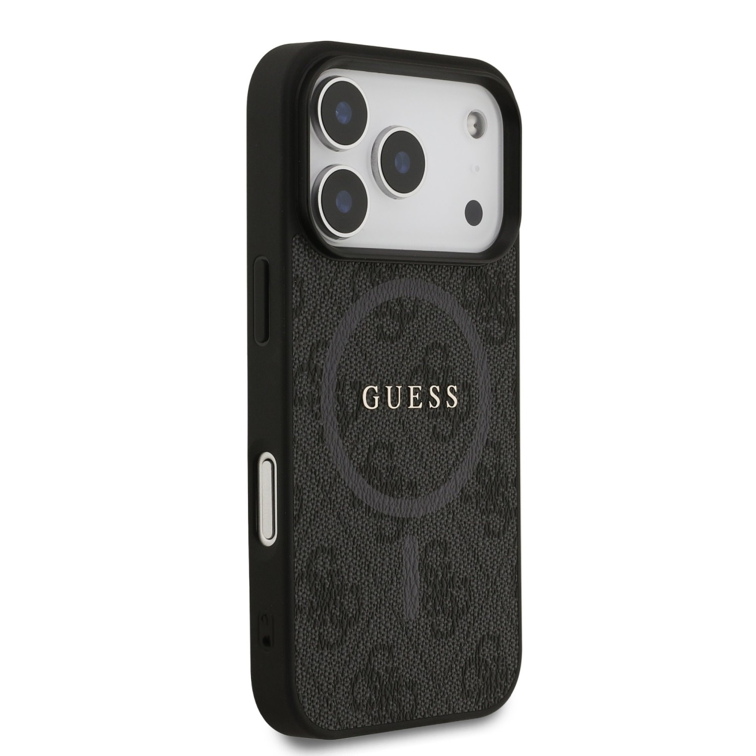 Guess PU Leather 4G Colored Ring MagSafe Zadní Kryt pro iPhone 17 Pro Black