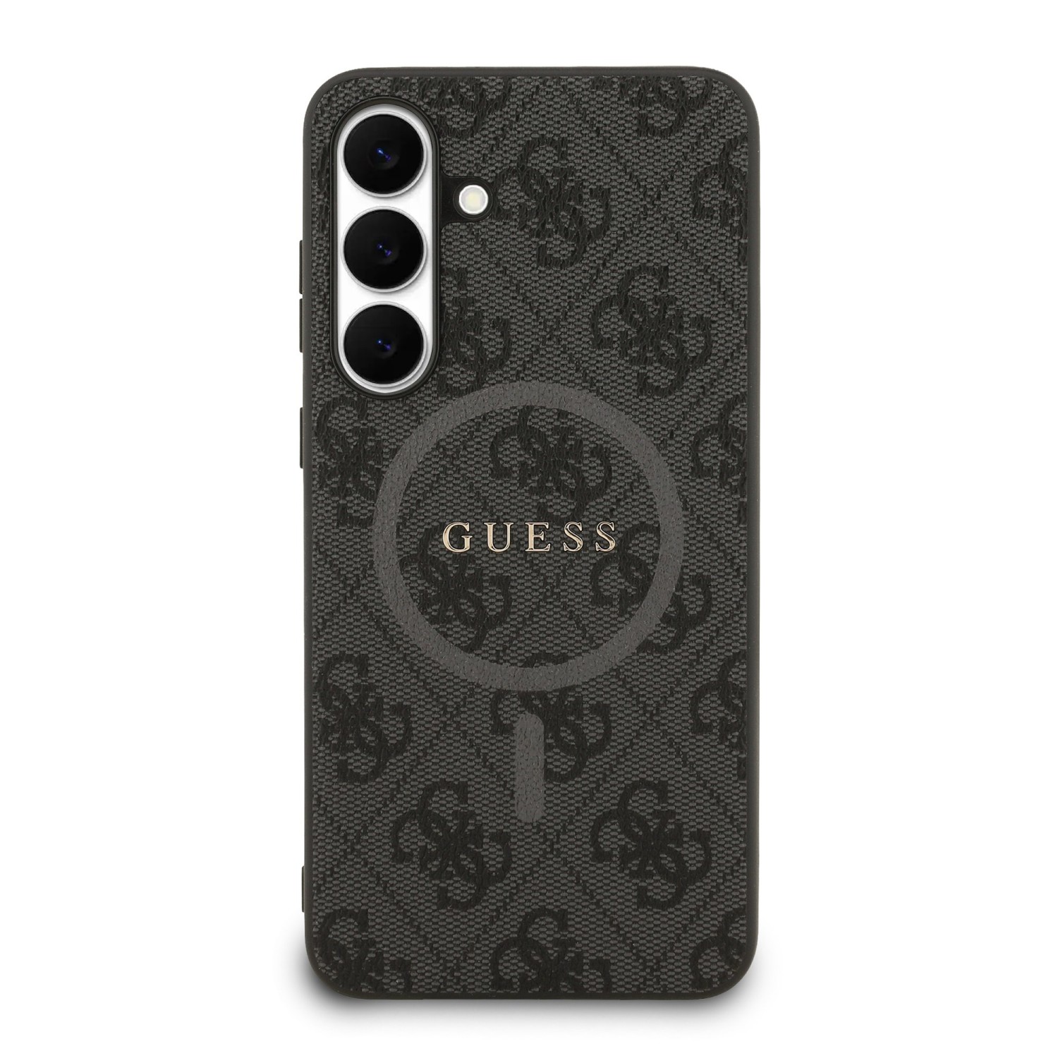 Guess PU Leather 4G Colored Ring MagSafe Zadní Kryt pro Samsung Galaxy S25 FE Black