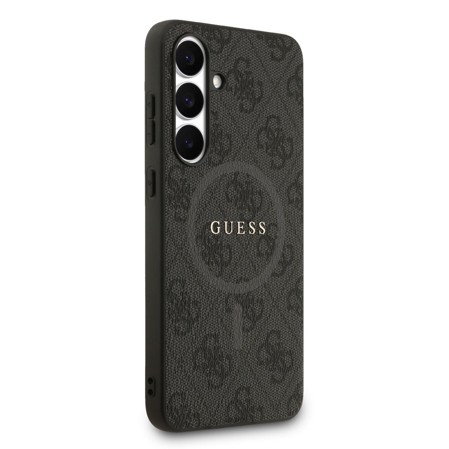 Guess PU Leather 4G Colored Ring MagSafe Zadní Kryt pro Samsung Galaxy S25 FE Black