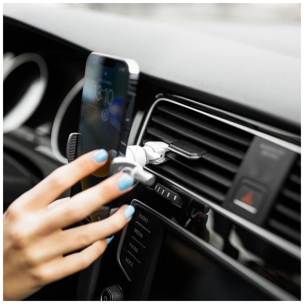 Univerzální držák FIXED Butterfly s uchycením do mřížky ventilace, černý