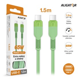 Dátový kábel ALIGATOR SoftPastels 3A 65W, USB-C/USB-C, zelená