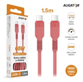 Dátový kábel ALIGATOR SoftPastels 3A 65W, USB-C/USB-C, ružová
