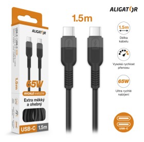Dátový kábel ALIGATOR SoftPastels 3A 65W, USB-C/USB-C, čierna