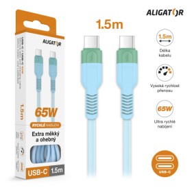 Dátový kábel ALIGATOR SoftPastels 3A 65W, USB-C/USB-C, modrá