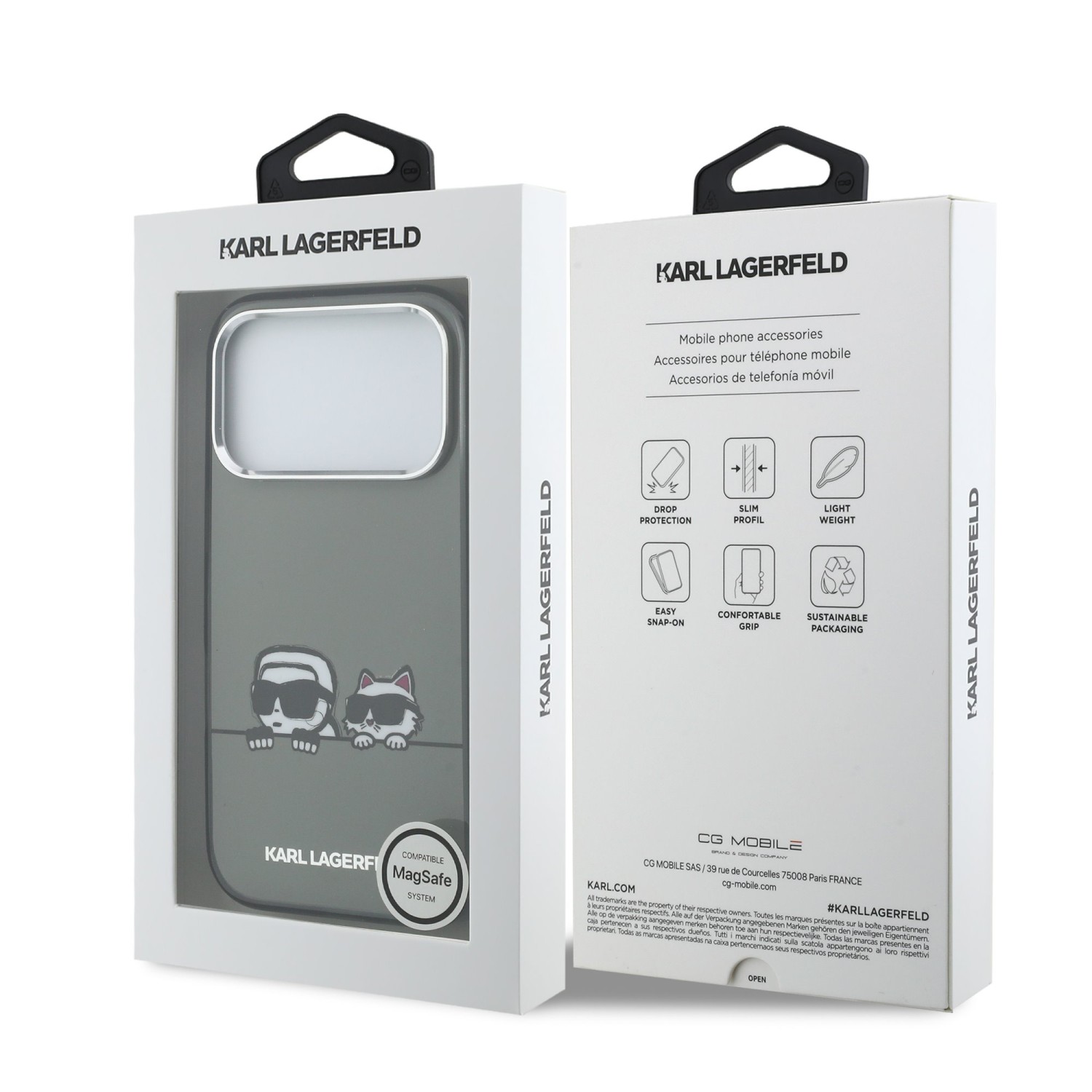 Zadní kryt Karl Lagerfeld IML K&CH Heads Logo MagSafe pro iPhone 17, černá