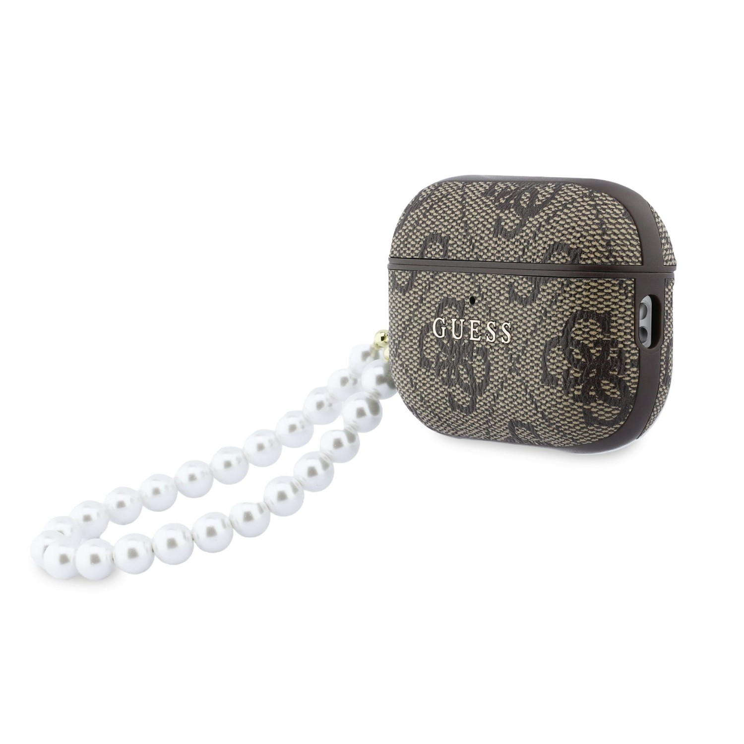 Guess PU 4G Classic Logo Pearl Strap Pouzdro pro AirPods Pro 3 Brown