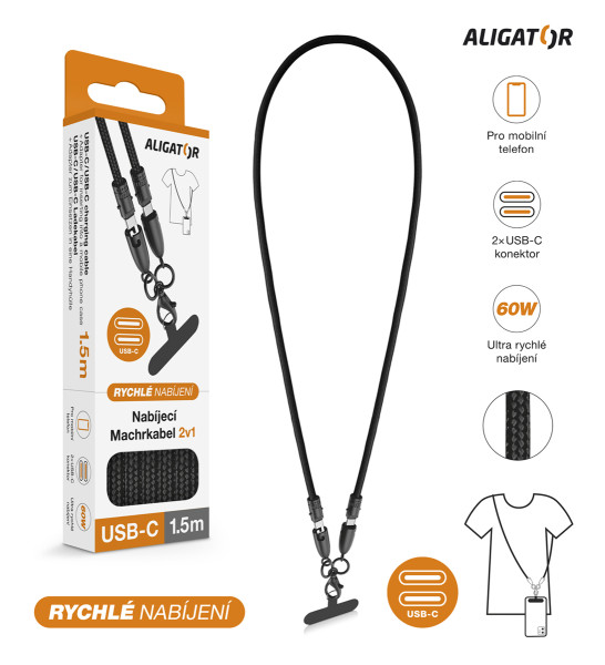 Datový kabel ALIGATOR Machrkabel 3A 60W, USB-C/USB-C, černý