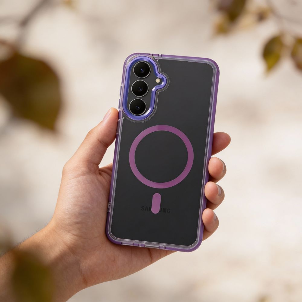 Case FRAME CLEAR HYBRID MAG COVER compatible with MagSafe for SAMSUNG A37 purple