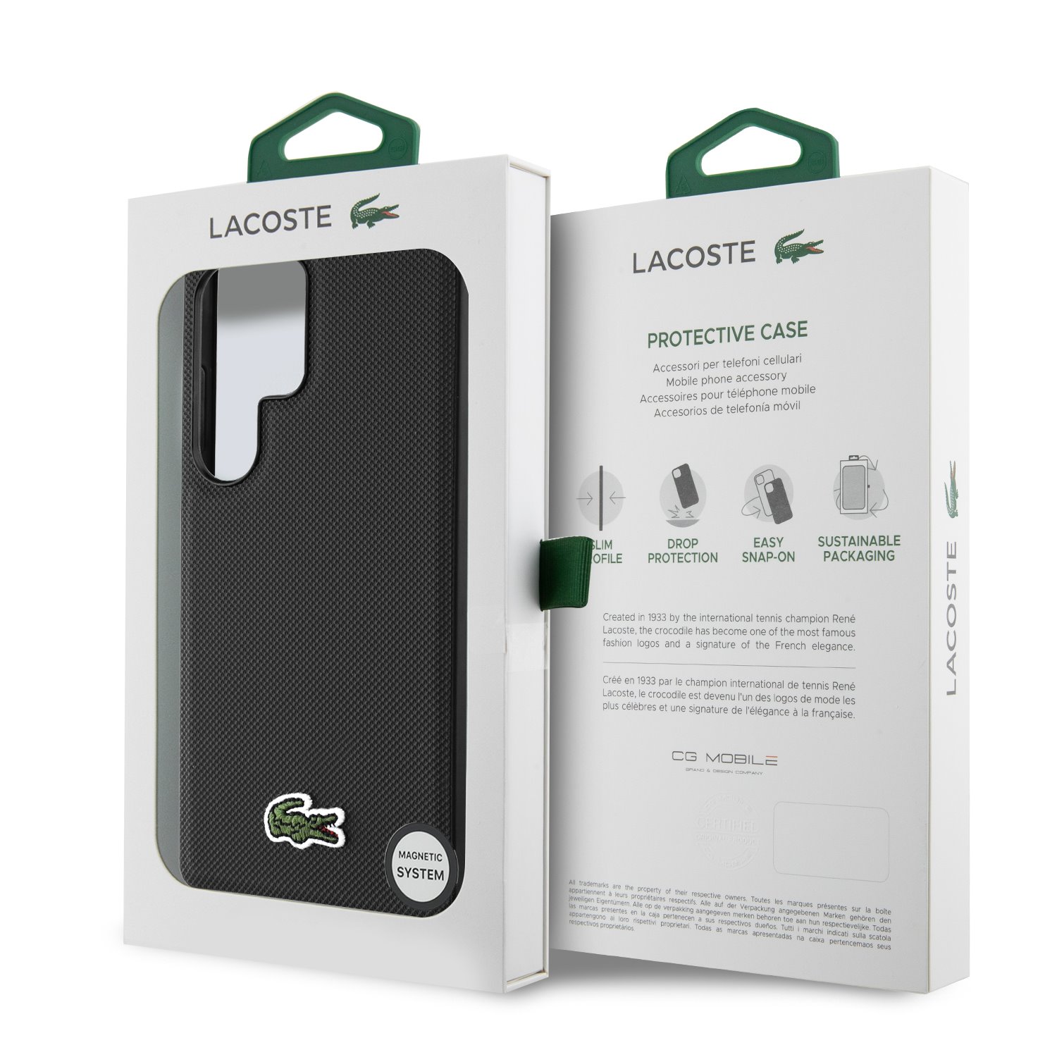 Lacoste Iconic Petit Pique Woven Logo MagSafe Zadní Kryt pro Samsung Galaxy S25 Ultra Black