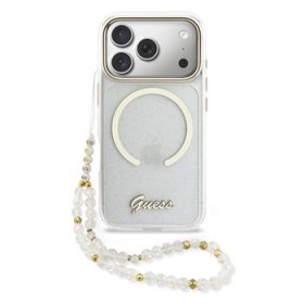 Guess IML Glitter Script Strap MagSafe Zadní Kryt pro iPhone 17 Pro Max Transparent