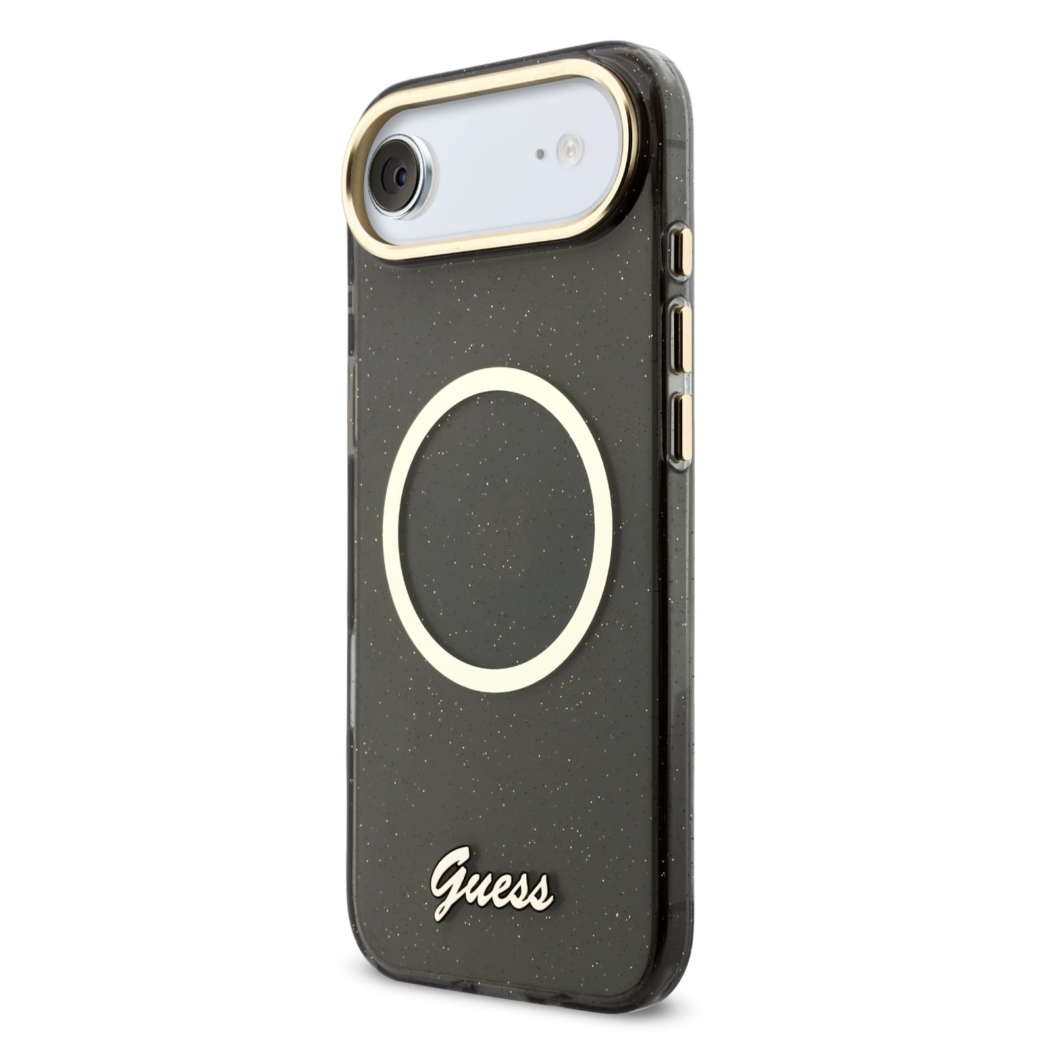 Guess IML Glitter Script Strap MagSafe Zadní Kryt pro iPhone Air Black