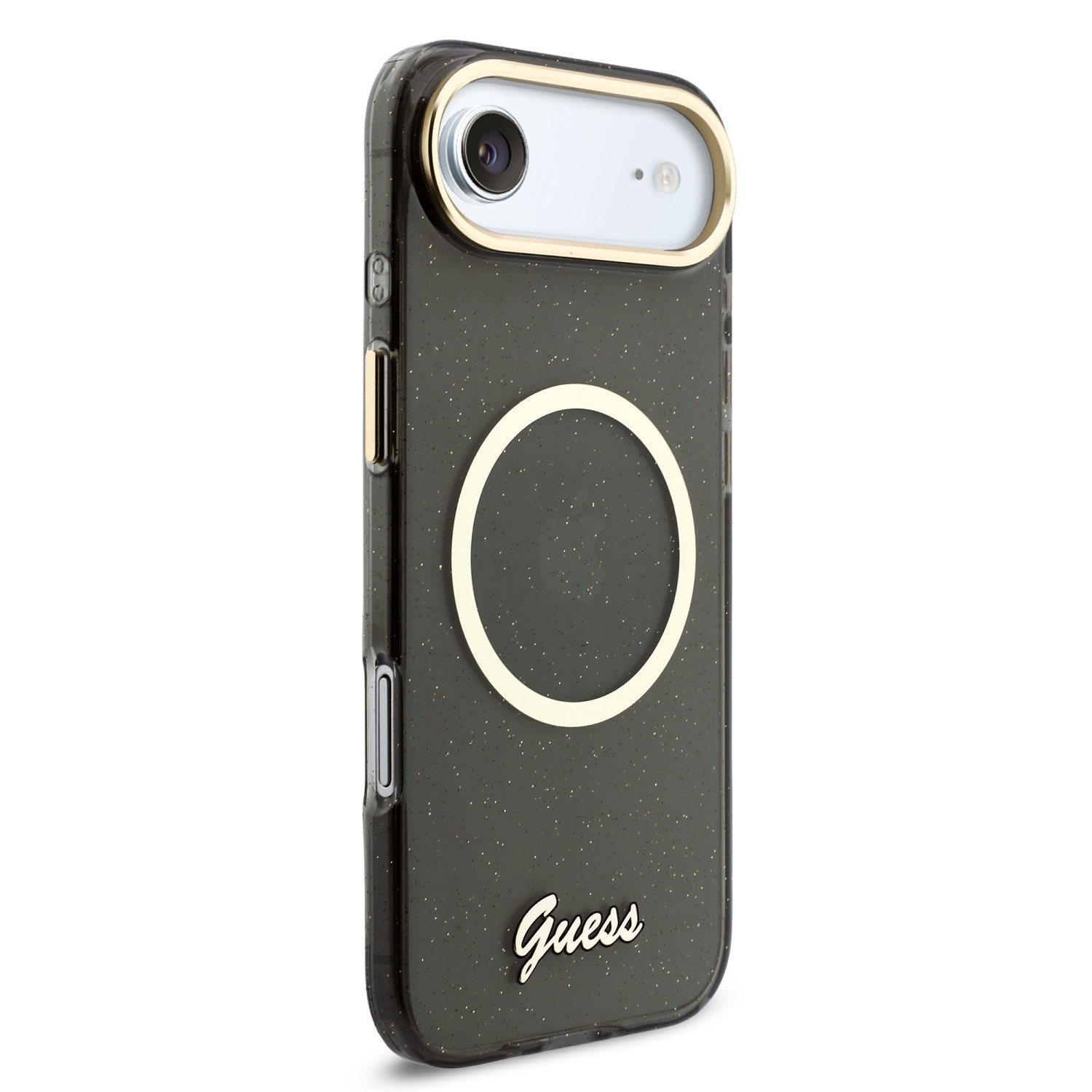 Guess IML Glitter Script Strap MagSafe Zadní Kryt pro iPhone Air Black
