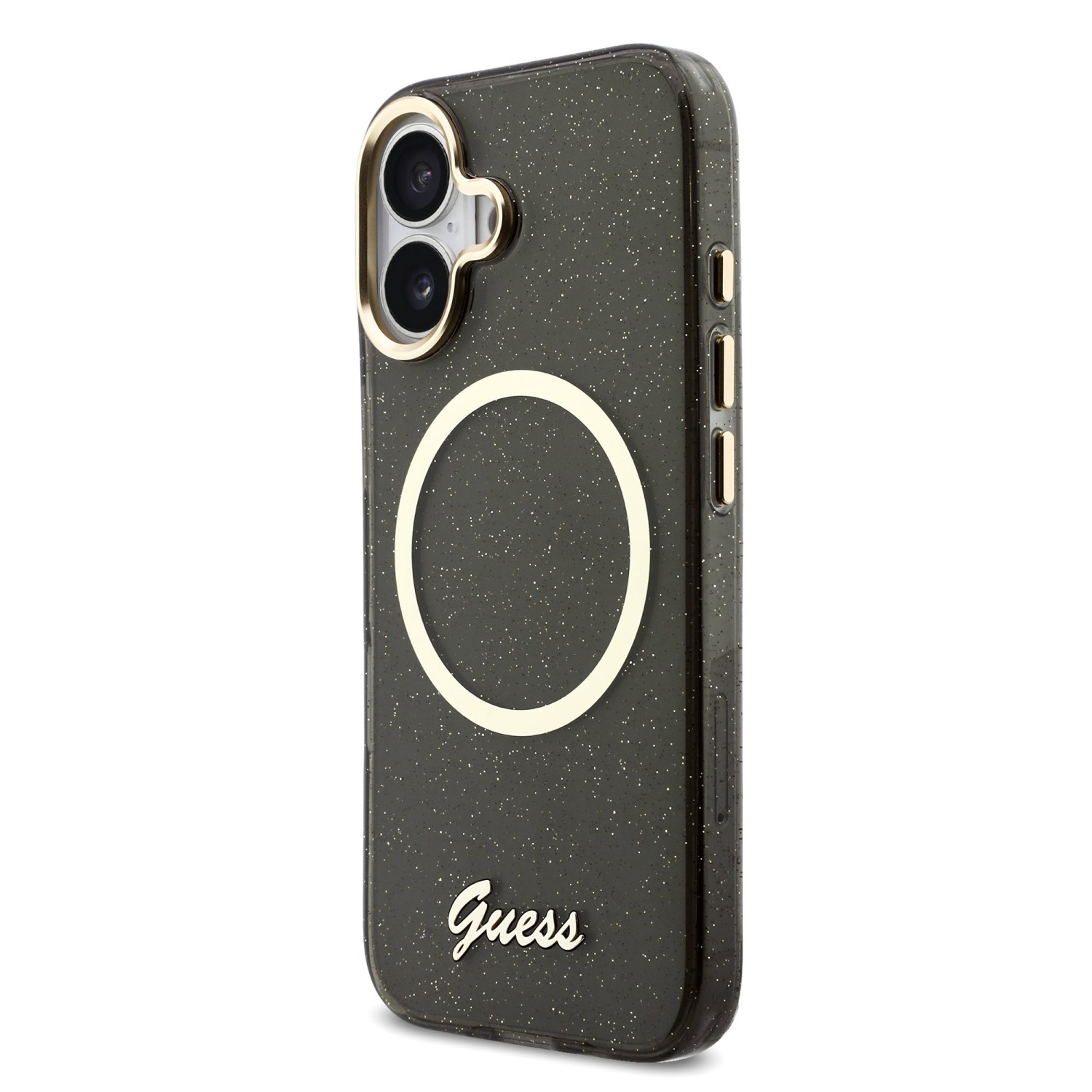 Guess IML Glitter Script Strap MagSafe Zadní Kryt pro iPhone 17 Black