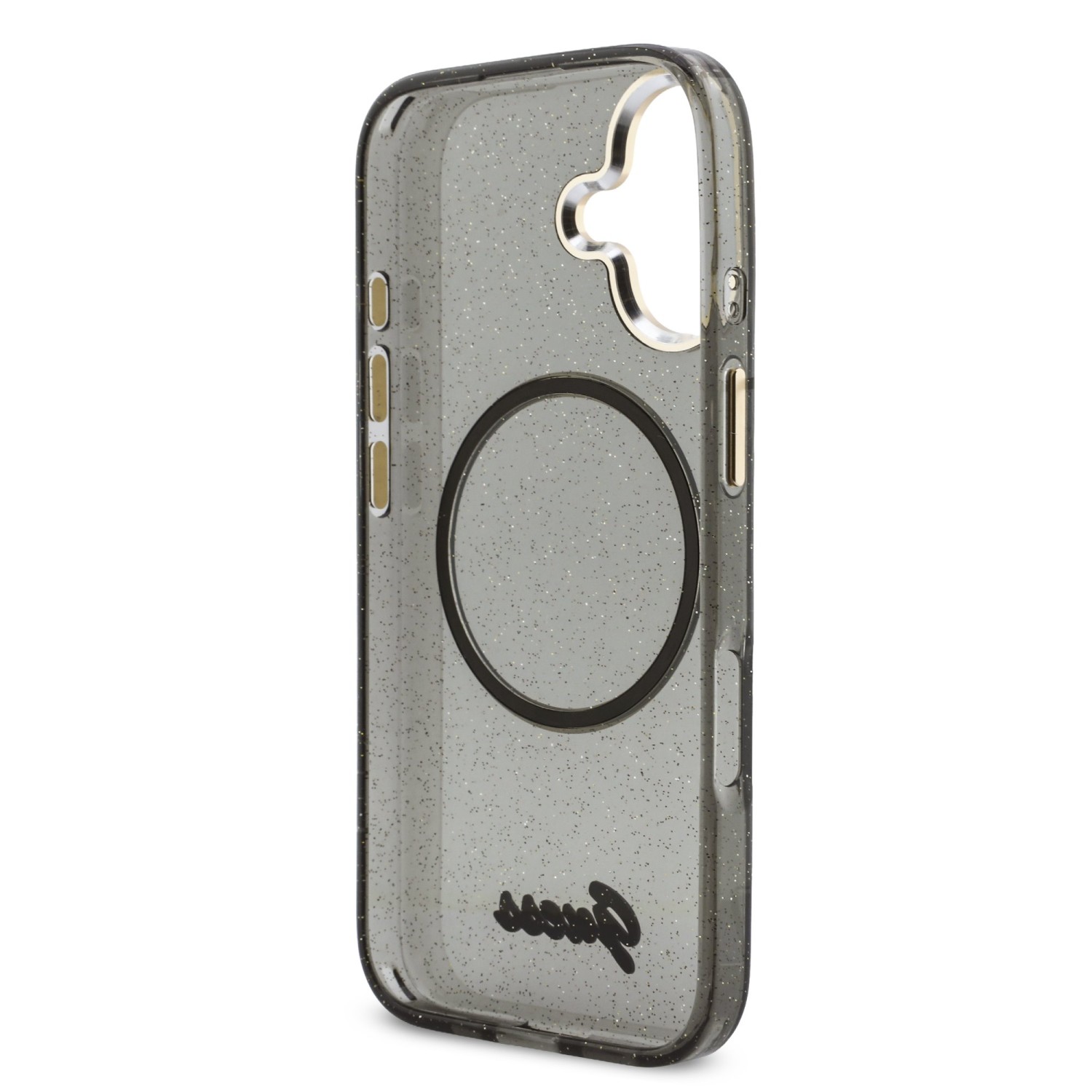 Guess IML Glitter Script Strap MagSafe Zadní Kryt pro iPhone 17 Black