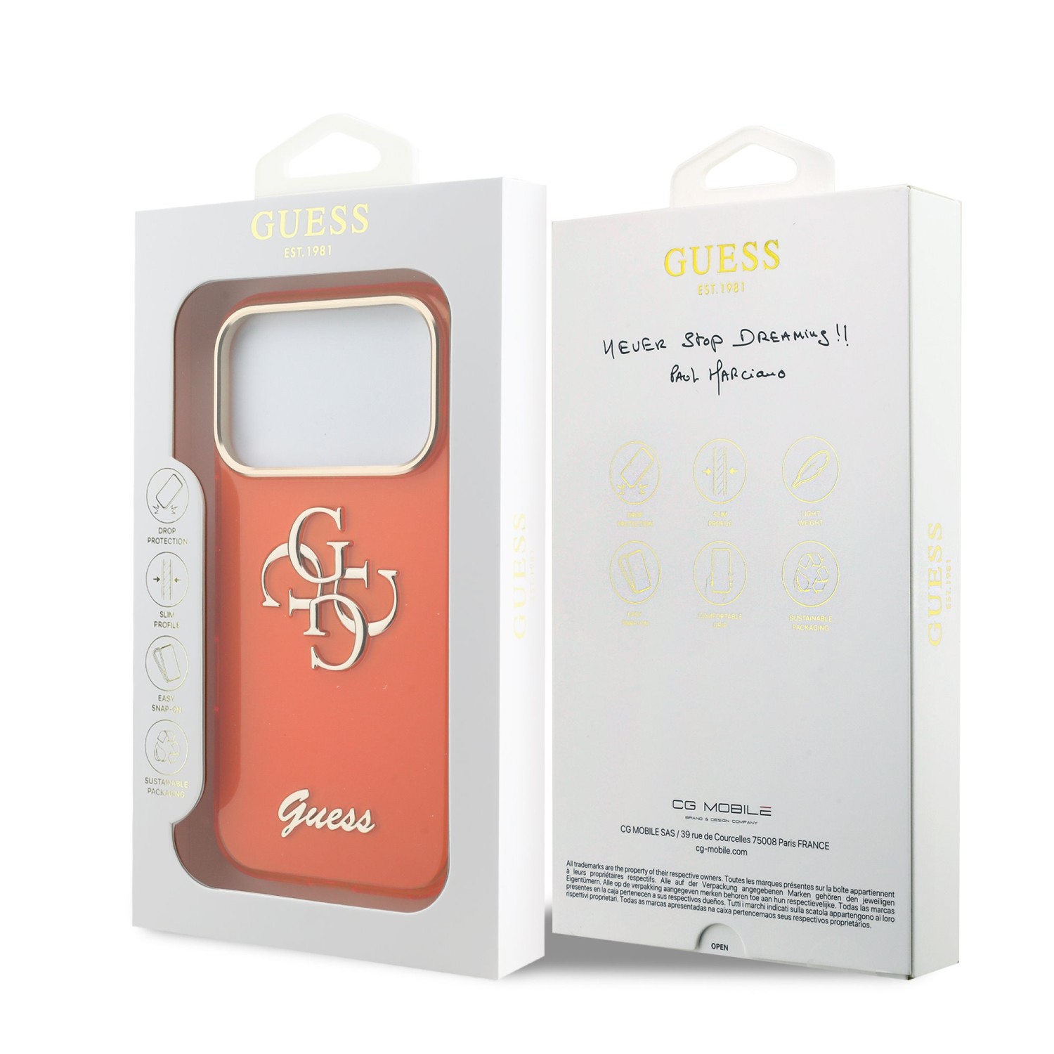 Guess IML 4G Script Metal Logo Zadní Kryt pro iPhone 17 Pro Max Orange