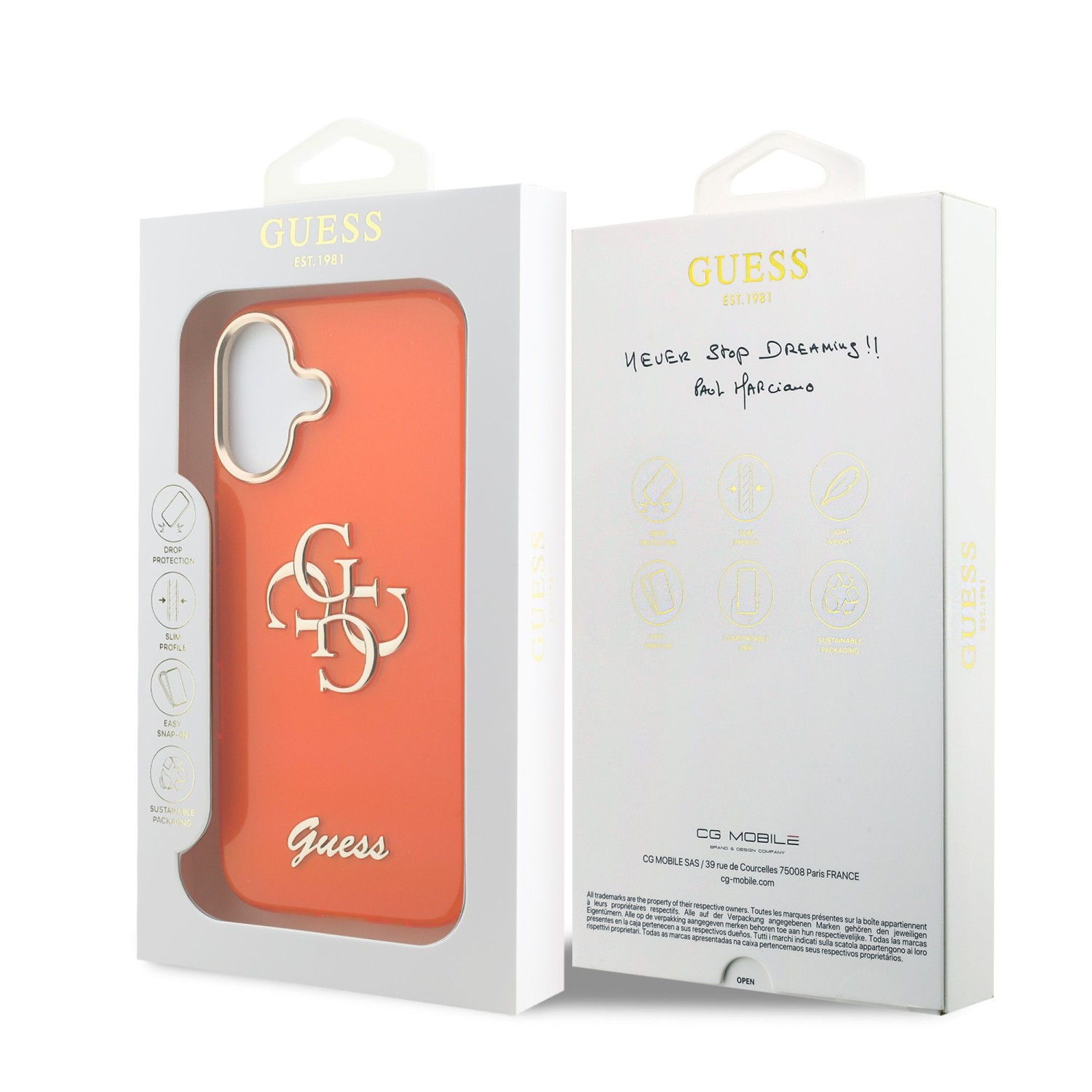 Guess IML 4G Script Metal Logo Zadní Kryt pro iPhone 17 Orange