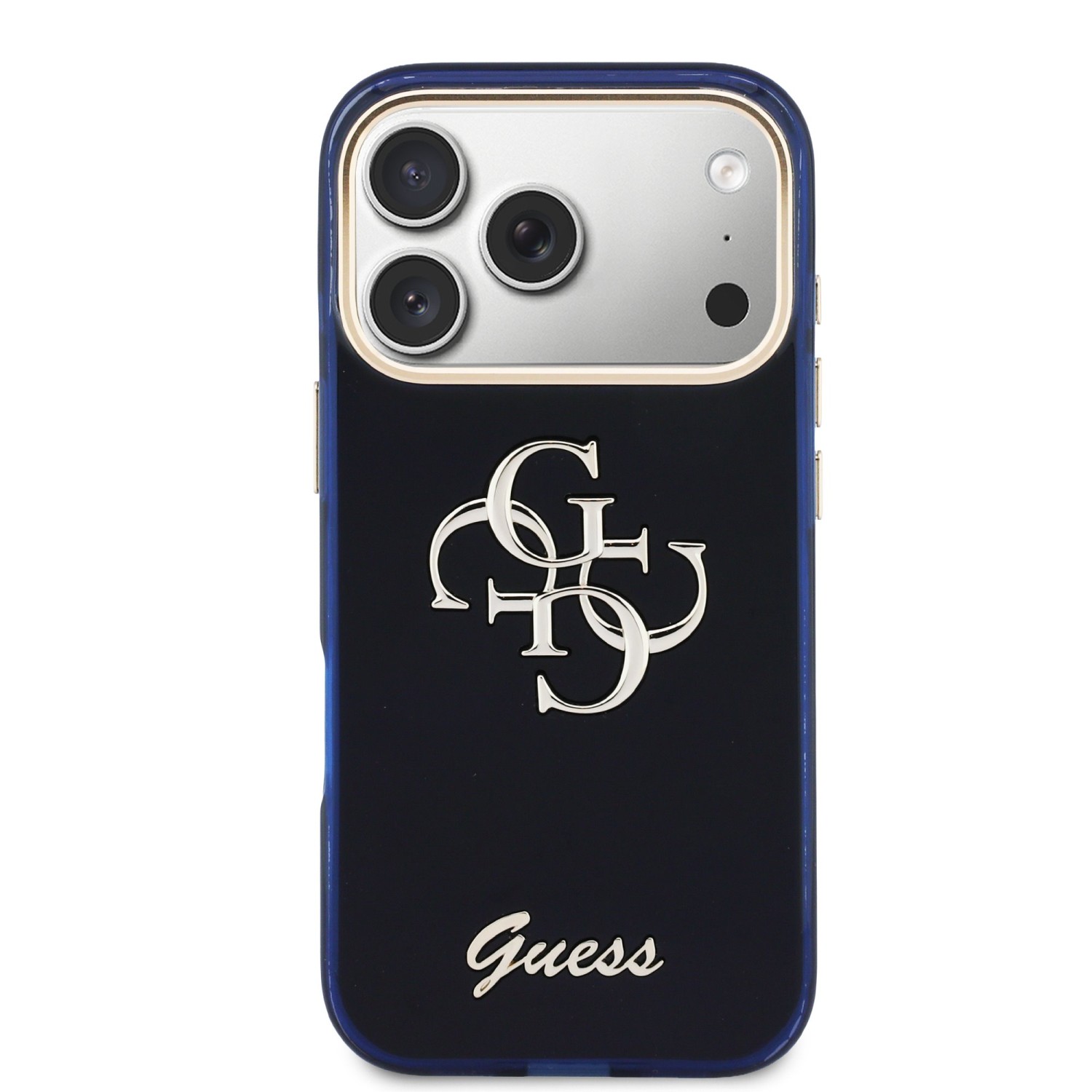 Guess IML 4G Script Metal Logo Zadní Kryt pro iPhone 17 Pro Max Blue