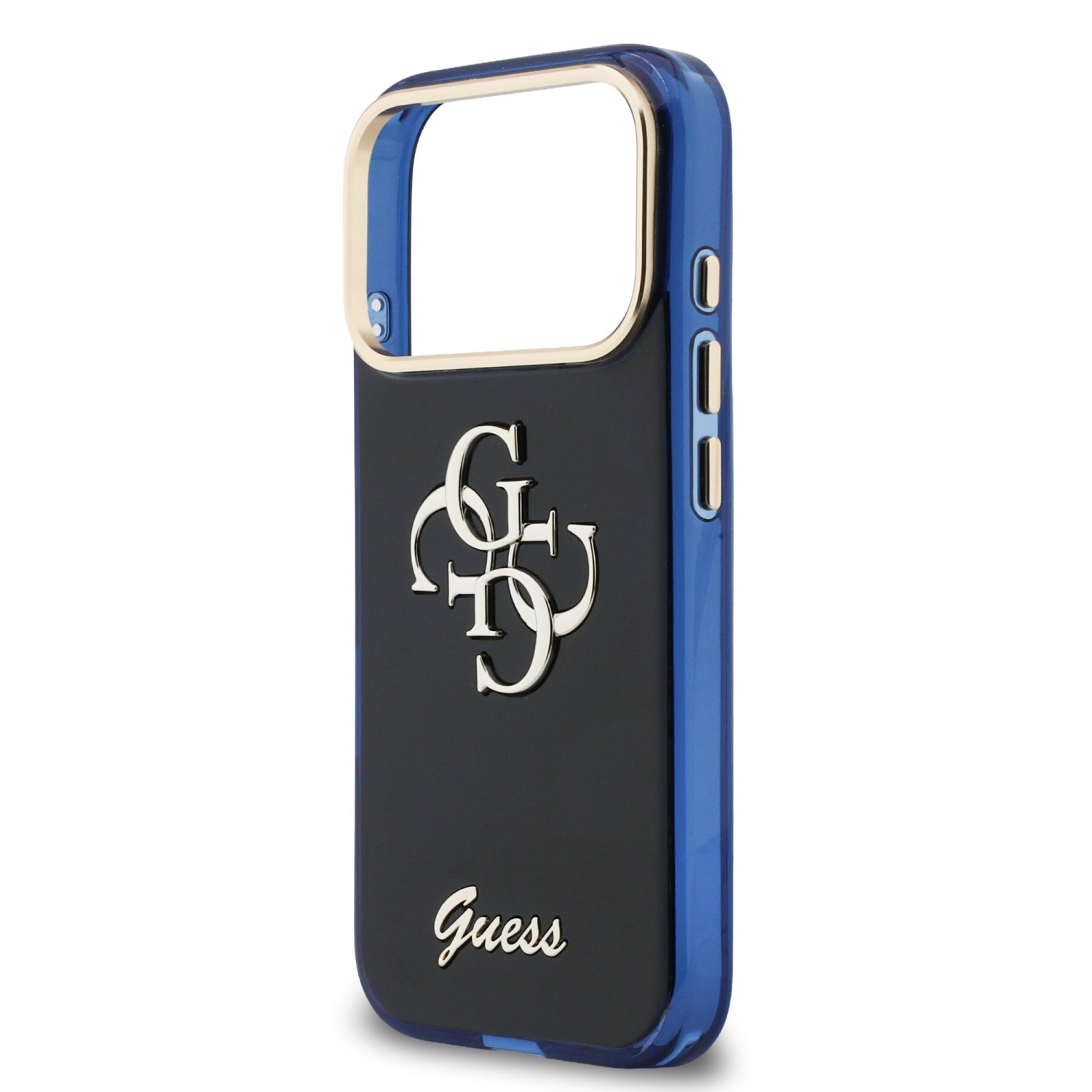 Guess IML 4G Script Metal Logo Zadní Kryt pro iPhone 17 Pro Max Blue