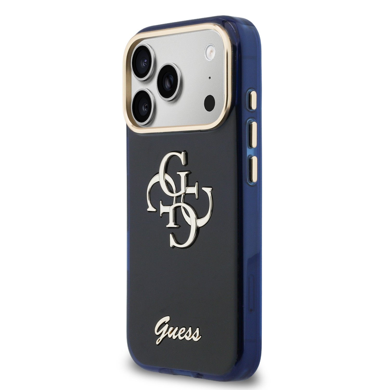 Guess IML 4G Script Metal Logo Zadní Kryt pro iPhone 17 Pro Blue