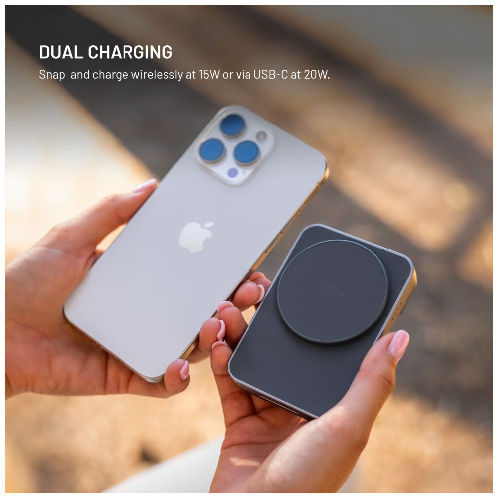 Powerbanka se stojánkem FIXED MagZen 5 Stand s integrovanou Apple Watch nabíječkou a podporou MagSafe, 5 000 mAh, šedá