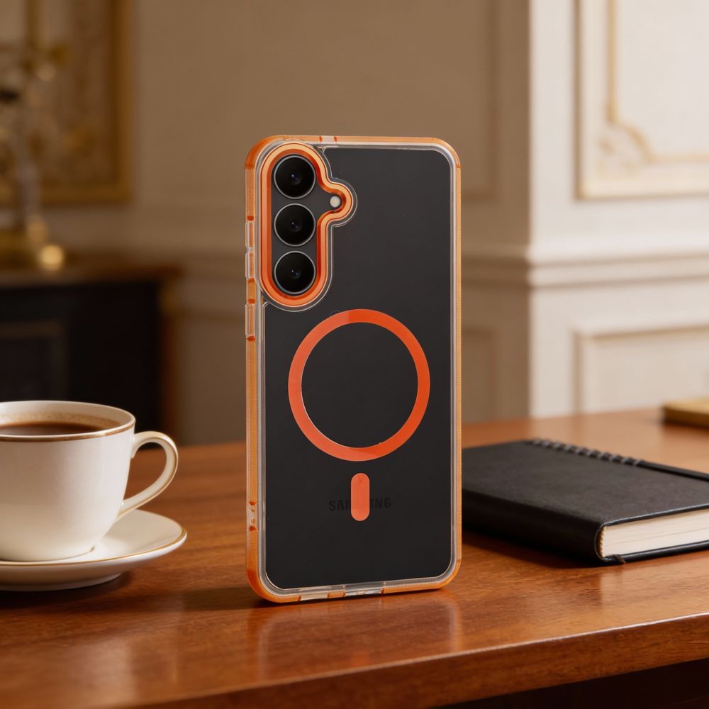 Case FRAME CLEAR HYBRID MAG COVER compatible with MagSafe for SAMSUNG S25 FE hermes orange