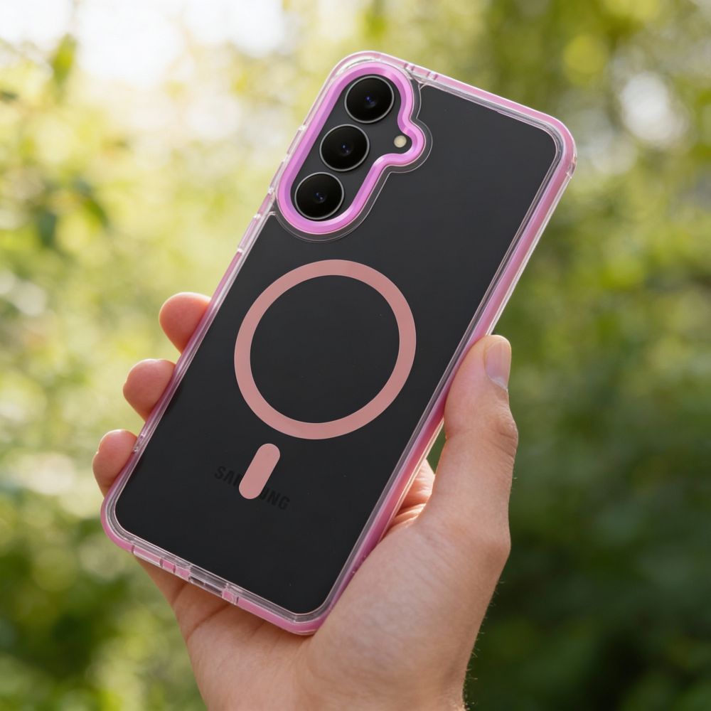 Case FRAME CLEAR HYBRID MAG COVER compatible with MagSafe for SAMSUNG S26 powder pink