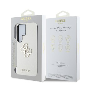 Guess PU Grained 4G Metal Logo Zadní Kryt pro Samsung Galaxy S25 Ultra Beige