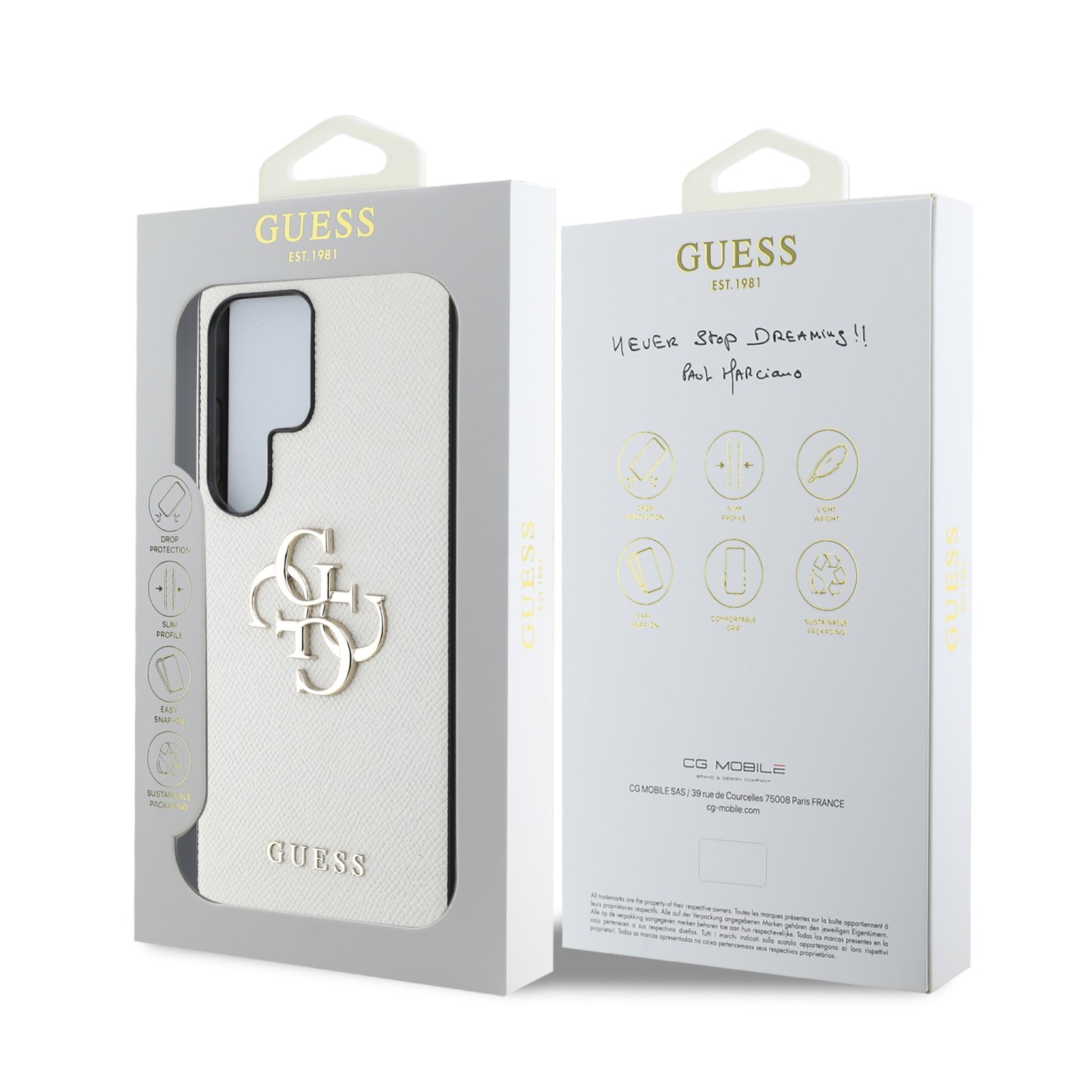 Guess PU Grained 4G Metal Logo Zadní Kryt pro Samsung Galaxy S25 Ultra Beige