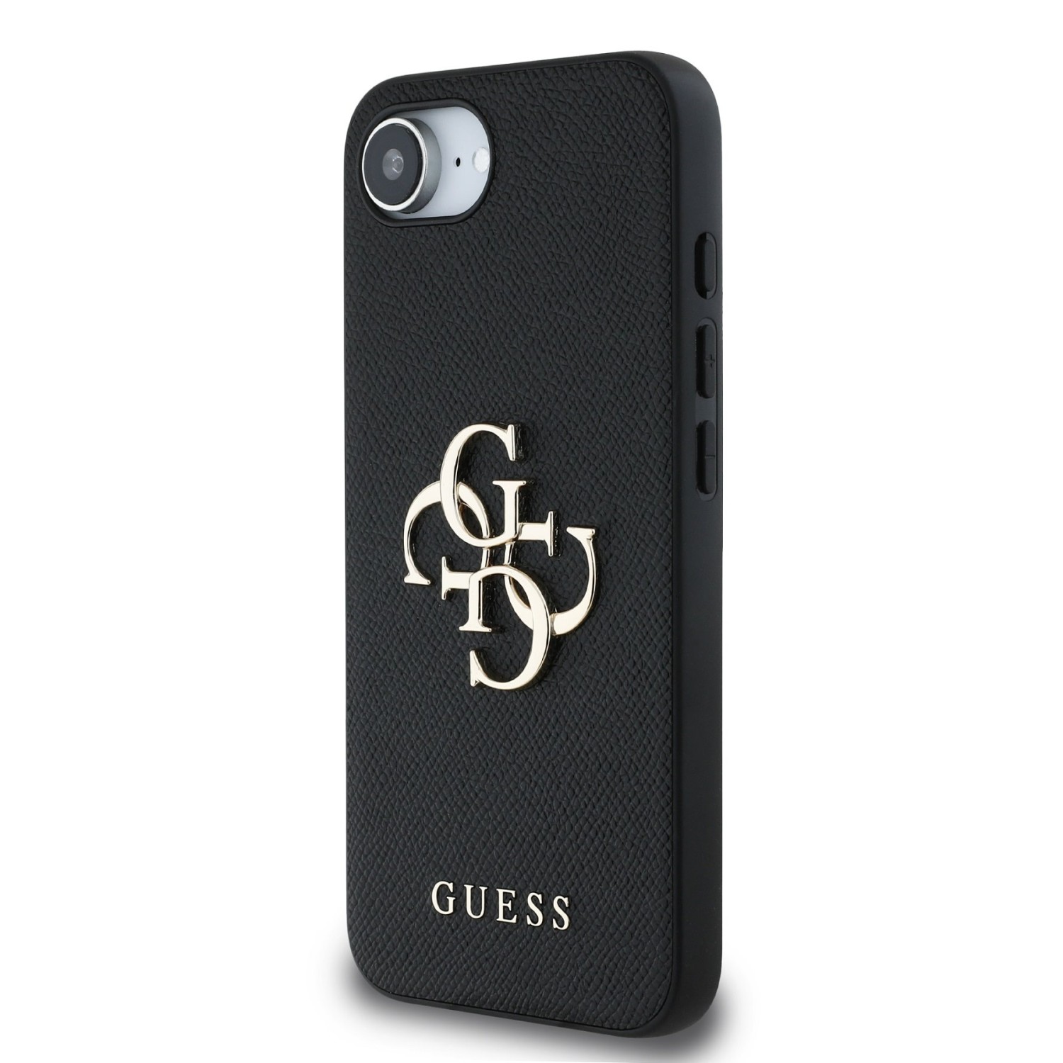 Guess PU Grained 4G Metal Logo Zadní Kryt pro iPhone 16e Black