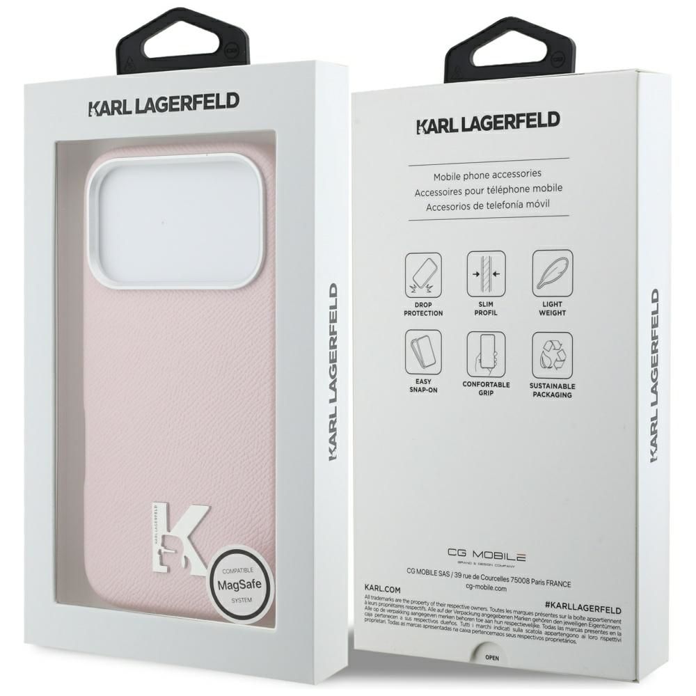 KARL LAGERFELD case for IPHONE 17 Pro compatible with MagSafe KLHMP17L5PGFKHGP (PU FW W/ KHead Logo) pink
