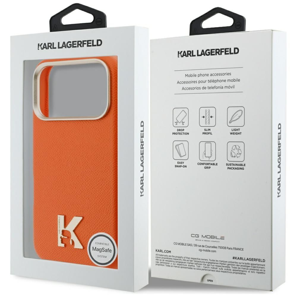 KARL LAGERFELD case for IPHONE 17 Pro Max compatible with MagSafe KLHMP17X5PGFKHGO (PU FW W/ KHead Logo) orange