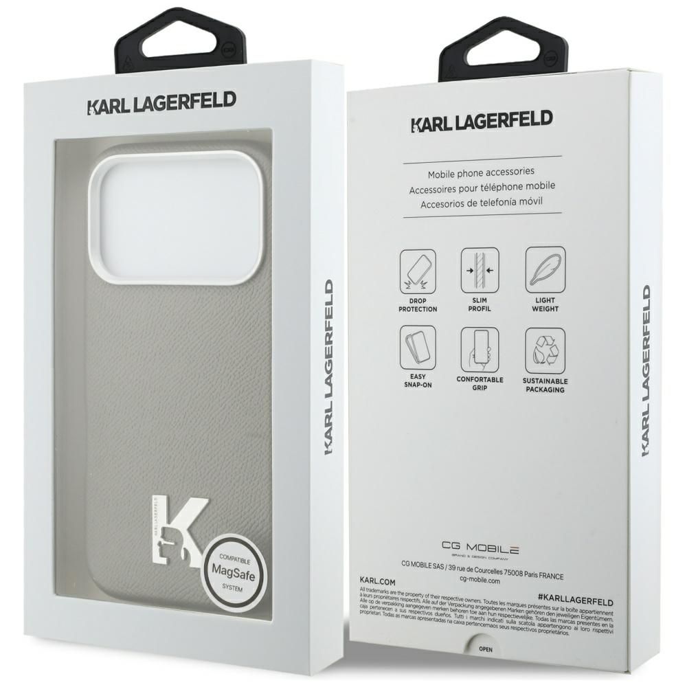 KARL LAGERFELD case for IPHONE 17 Pro Max compatible with MagSafe KLHMP17X5PGFKHGG (PU FW W/ KHead Logo) gray